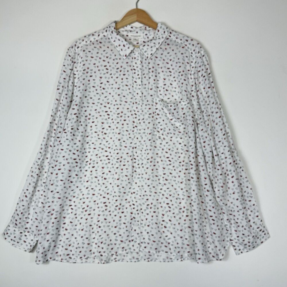 Beach Lunch Lounge White Red Hearts Kisses‎ Valentines Dress Shirt Top Womens 2X